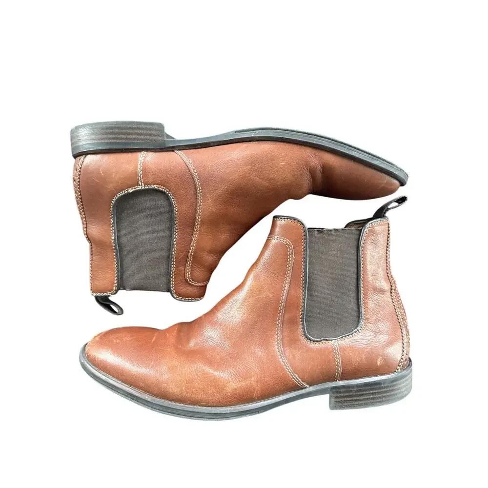 Johnston Murphy Mens 9M Brown Leather Boots Elastic Ankle SKU: 15483 Shoes